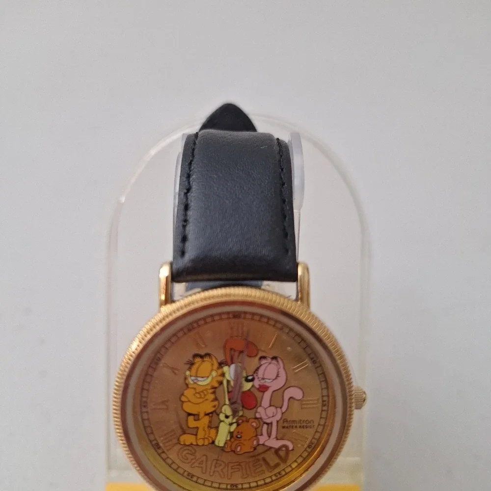*RARE* NEW Vtg Garfield Armitron Watch Leather Gold Tone Quartz Water Resistant